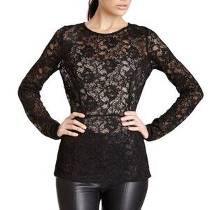 NWOT KAELEN NYC Floral Lace Top Sz.8 Black Sheer Peplum Gothic Dark Romantic